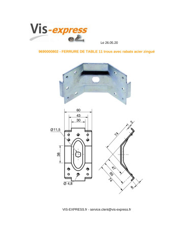 1 x Table fitting 11 HOLES Zinc Plated