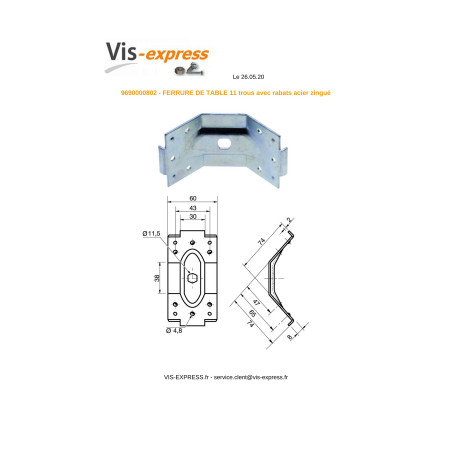 1 x Table fitting 11 HOLES Zinc Plated
