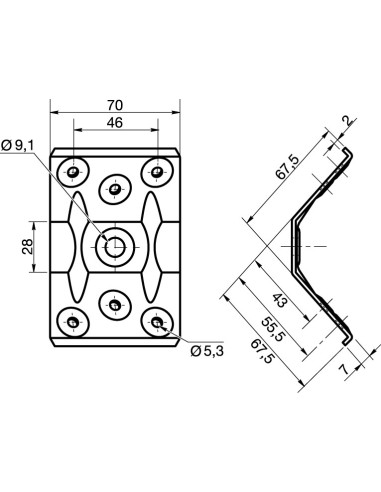 1 x Table fitting 7 Hole to RABAT Zinc Plated