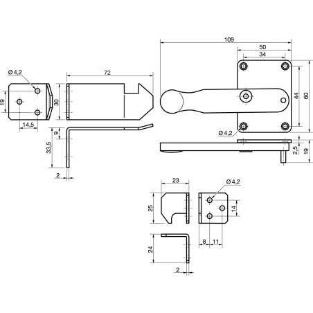 1 x Table fitting 3 Units Steel