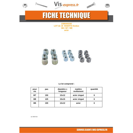 1 x Pack of 18 Self Tapping Insert Slotted Steel M6 M7 M8
