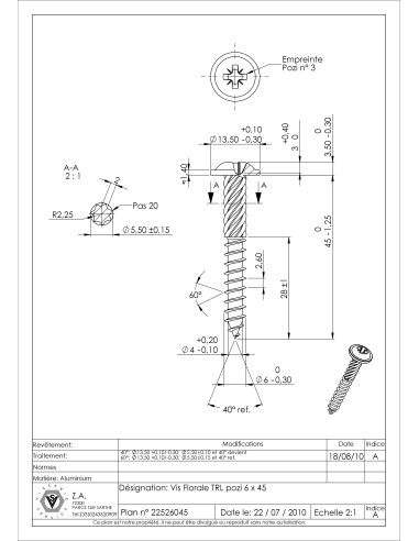1 x Screw Floral Large Round Head Pozi 3 6X45...