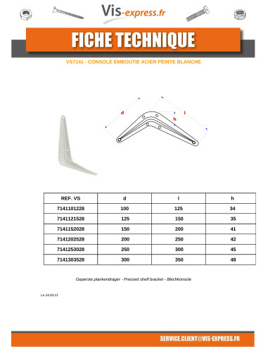 1 x Bracket Shelf Steel White 100X125X34
