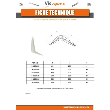 1 x Bracket Shelf Steel White 100X125X34