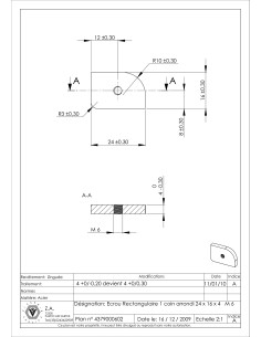 Nut RECT 24X16X4 M6 1 CORNER ROUNDED Zinc Plated